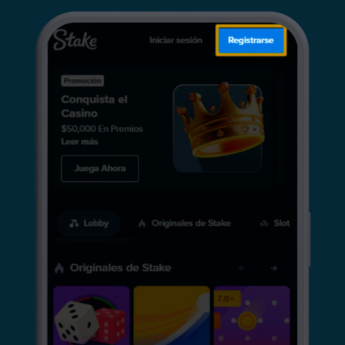 En la aplicación Stake, haga clic en el botón azul 