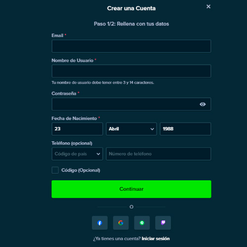 Llene el formulario de registro stake