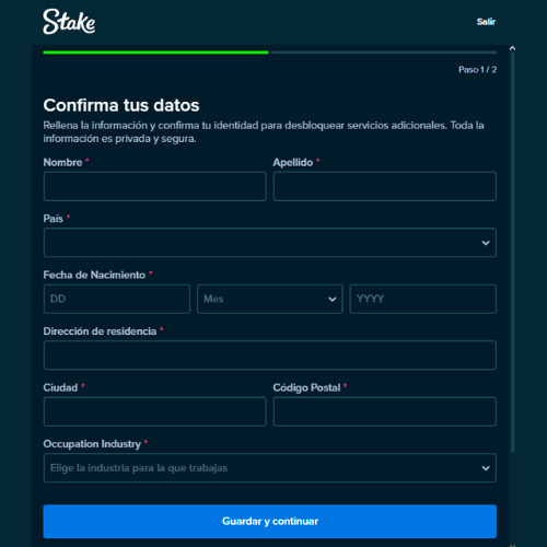 Ingrese sus datos de pago en el sitio web de Stake